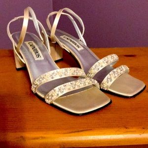 Champagne colored beaded sandals